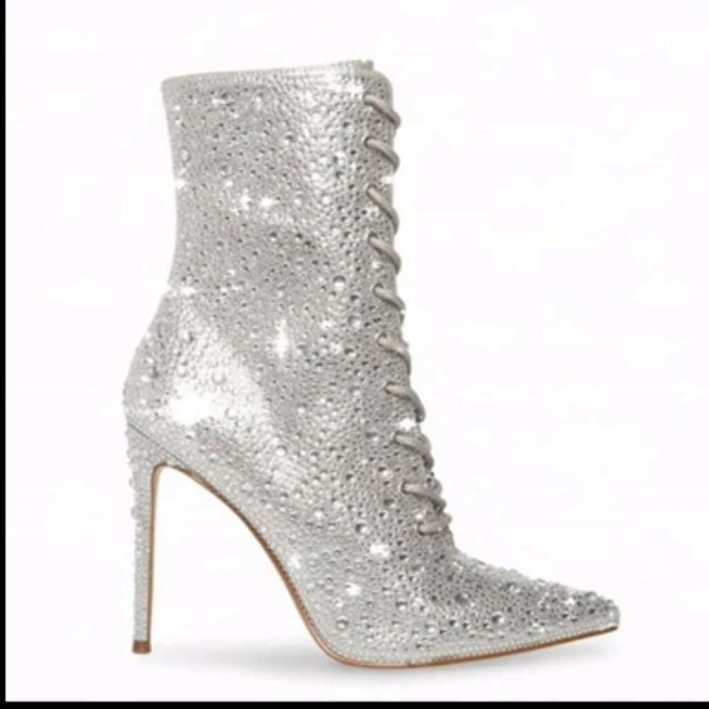 Steve Madden Valency Rhinestone Lace Up Stiletto Heeled Boots Sz 9